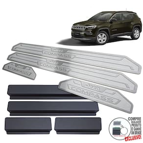 Soleira Aço Inox Jeep Compass 2022 Prata Alto Relevo