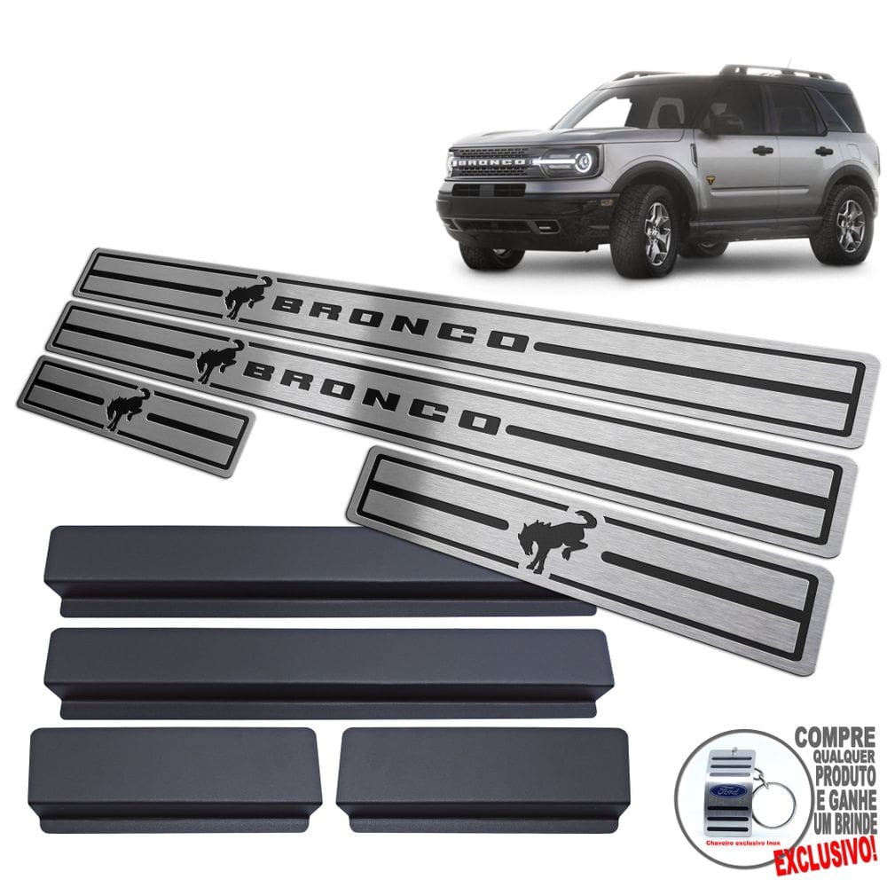 Soleira De Porta Inox Ford Bronco Sport Preto Baixo Relevo