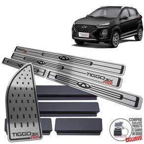 Descanso De Pé + Soleira Chery Tiggo 3X Preto Baixo Relevo