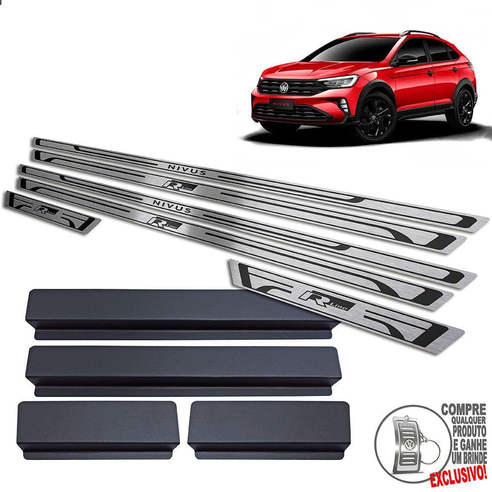 Soleira Aço Inox Volkswagen Nivus R-Line Preto Baixo Relevo
