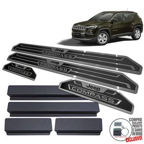 Soleira Aço Inox Jeep Compass 2022 Preto Alto Relevo
