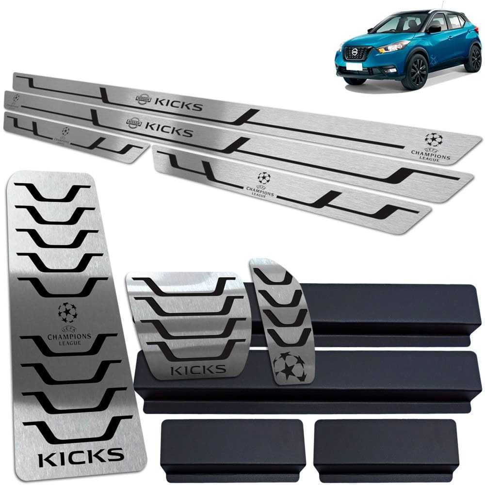Pedaleira + Soleiras + Descanso Preto Nissan Kicks Uefa Ed