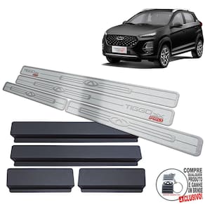 Soleira Em Aço Inox Chery Tiggo 3X Prata Alto Relevo