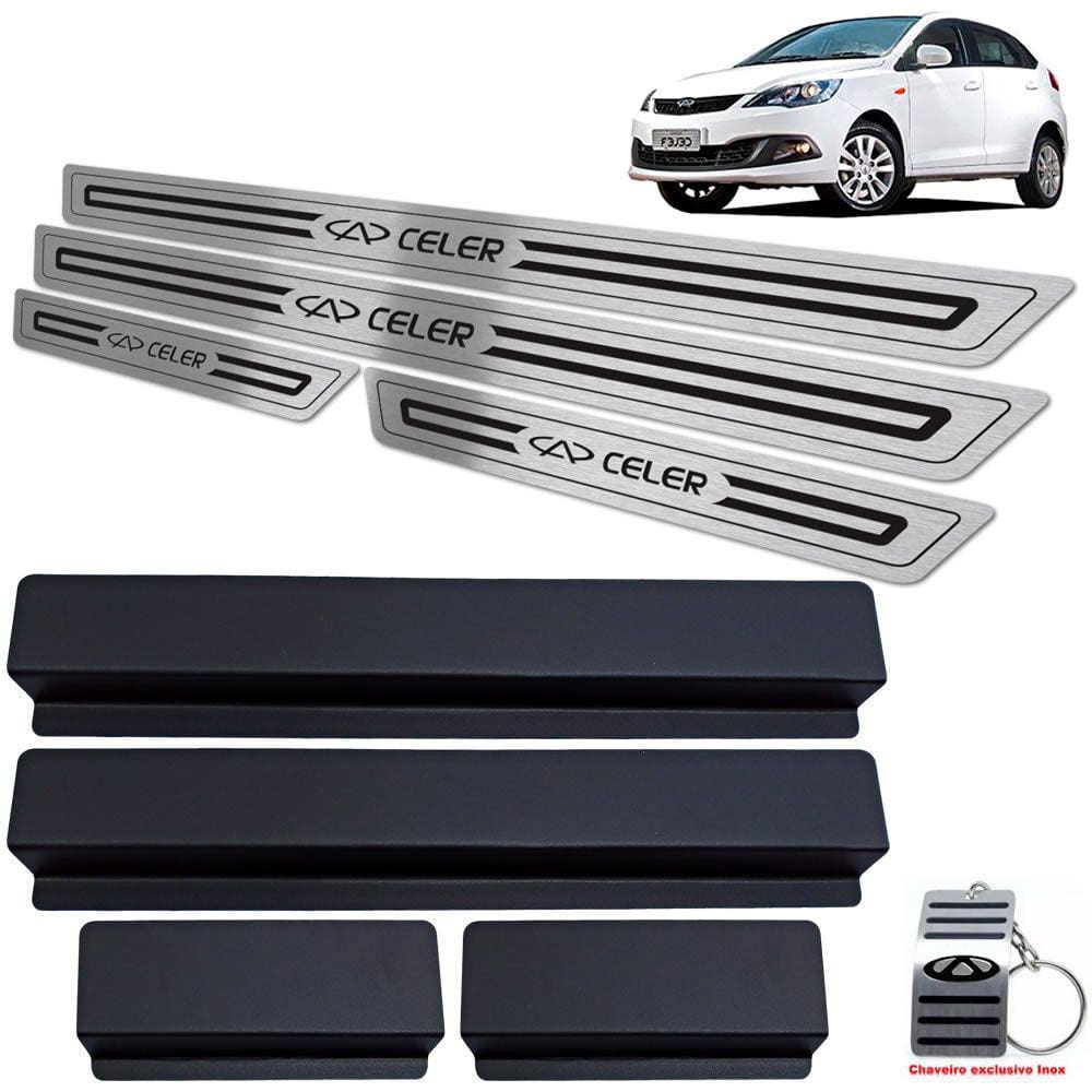 Soleira Aço Inox Chery Celer 2013 a 2018 Preto Baixo Relevo
