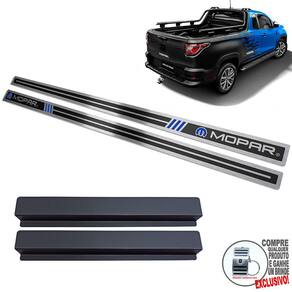 Soleira Aço Inox Fiat Strada Mopar Preto Alto Relevo