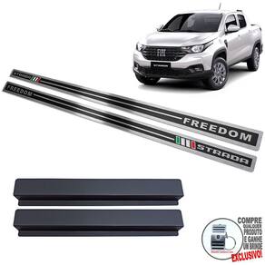Soleira Aço Inox Fiat Strada Freedom Preto Alto Relevo