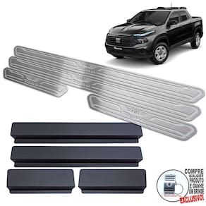 Soleiras Aço Inox Fiat Toro 2022 / Prata Baixo Relevo