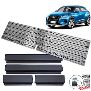 Soleira Aço Inox Nissan Kicks 2022 / Preto Baixo Relevo