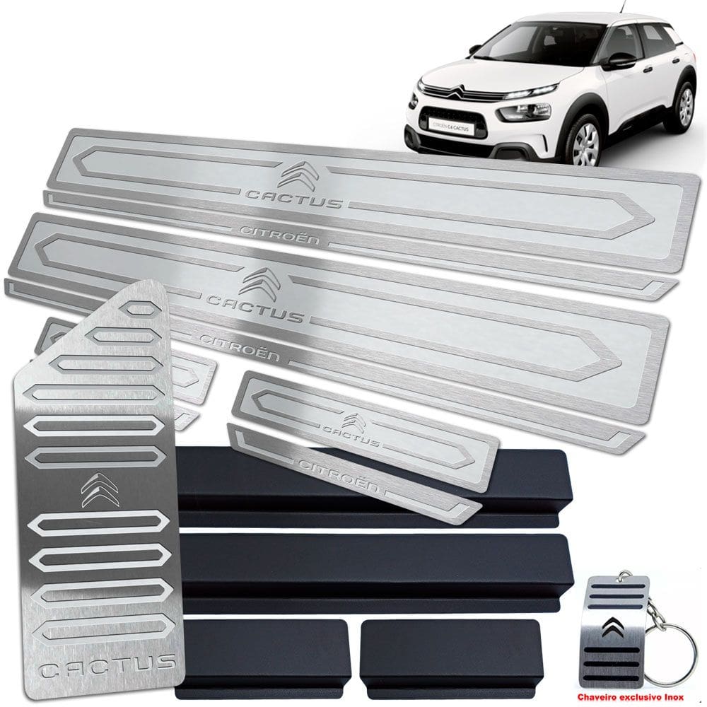Descanso + Soleira Prata Alto Relevo Citroen C4 Cactus Inox