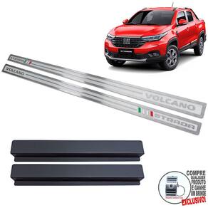 Soleira Aço Inox Fiat Strada Volcano Prata Alto Relevo