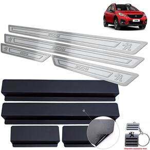 Soleira Aço Inox Peugeot 2008 2020 2021 Prata Alto Relevo