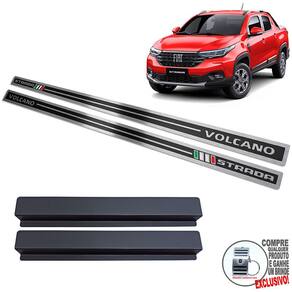 Soleira Aço Inox Fiat Strada Volcano Preto Alto Relevo