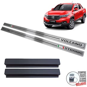Soleira Aço Inox Fiat Strada Volcano Preto Baixo Relevo