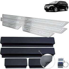 Soleira Em Aço Inox Ford Edge 2011 A 2015 Prata Alto Relevo