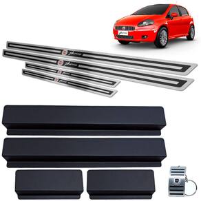 Soleira Aço Inox Fiat Punto 2007 A 2012 Preto Alto Relevo