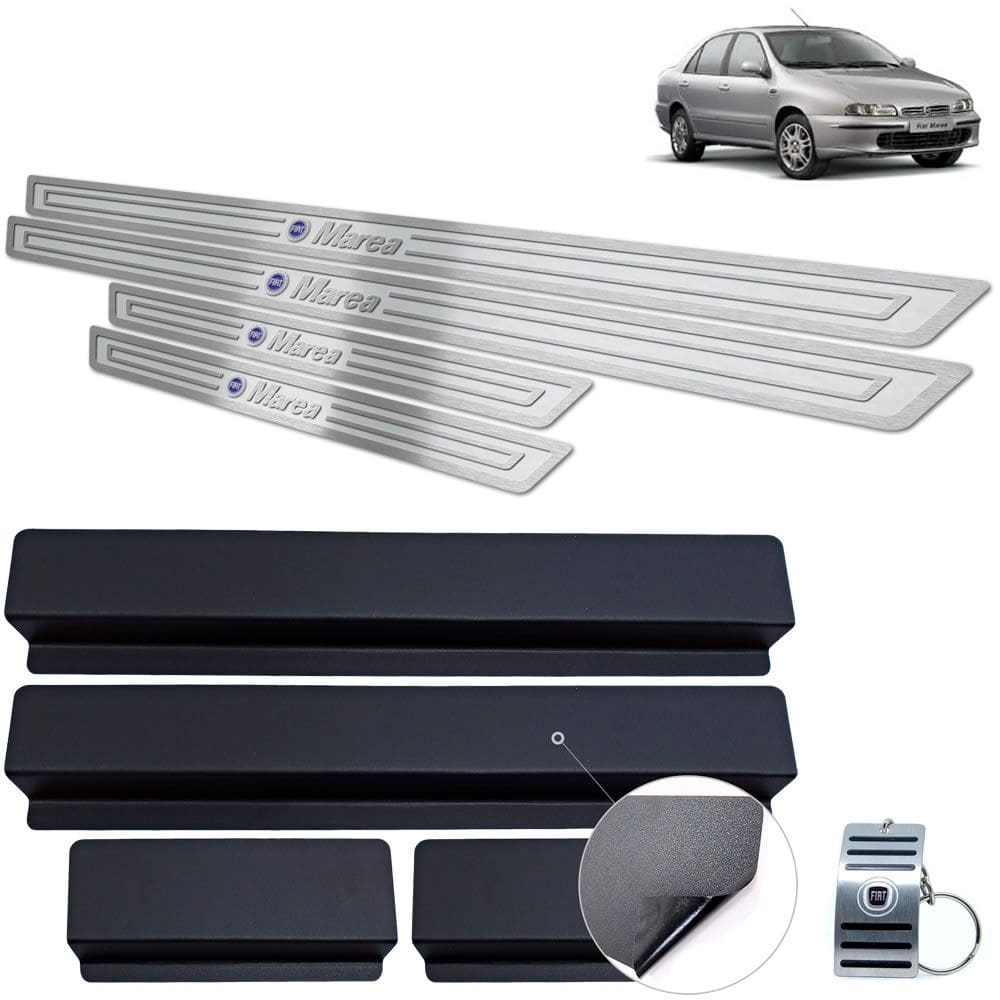 Soleira Aço Inox Fiat Marea 1998 A 2007 Prata Alto Relevo