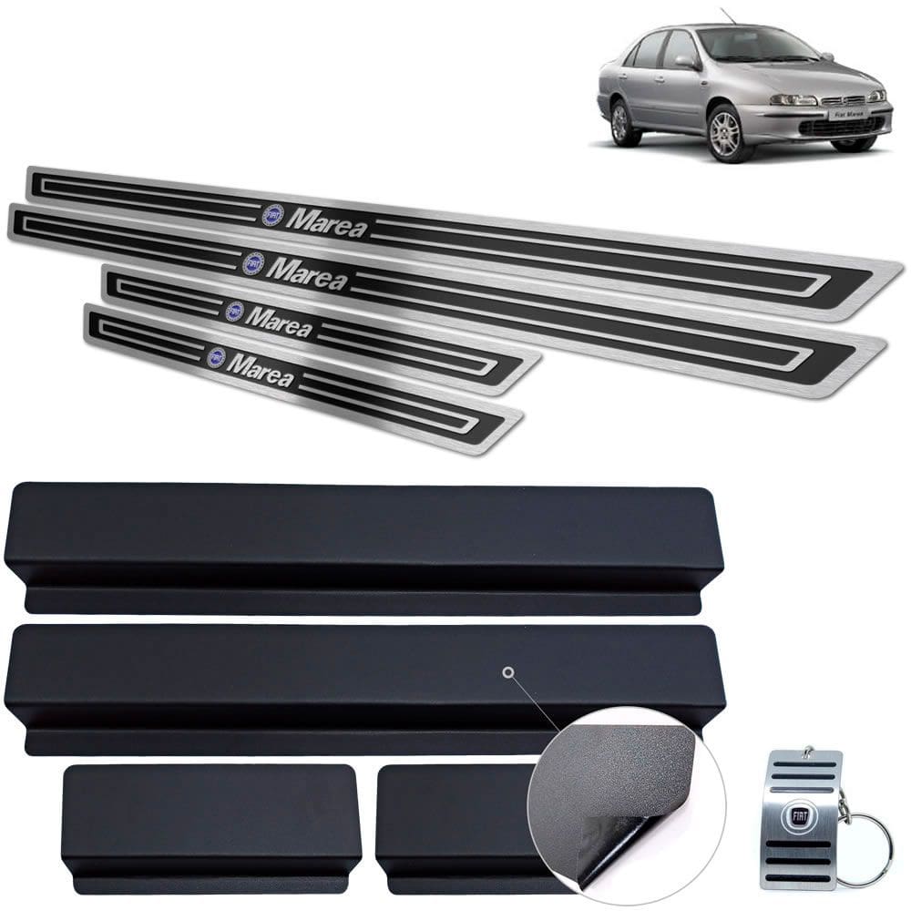 Soleira Aço Inox Fiat Marea 1998 A 2007 Preto Alto Relevo