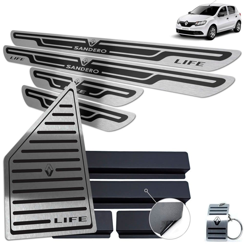 Descanso + Soleira Renault Sandero Life Preto Alto Relevo