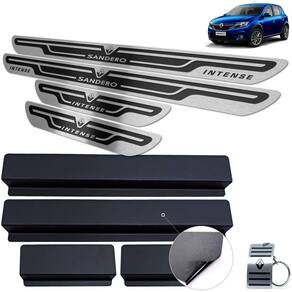 Soleira Aço Inox Renault Sandero Intense Preto Alto Relevo