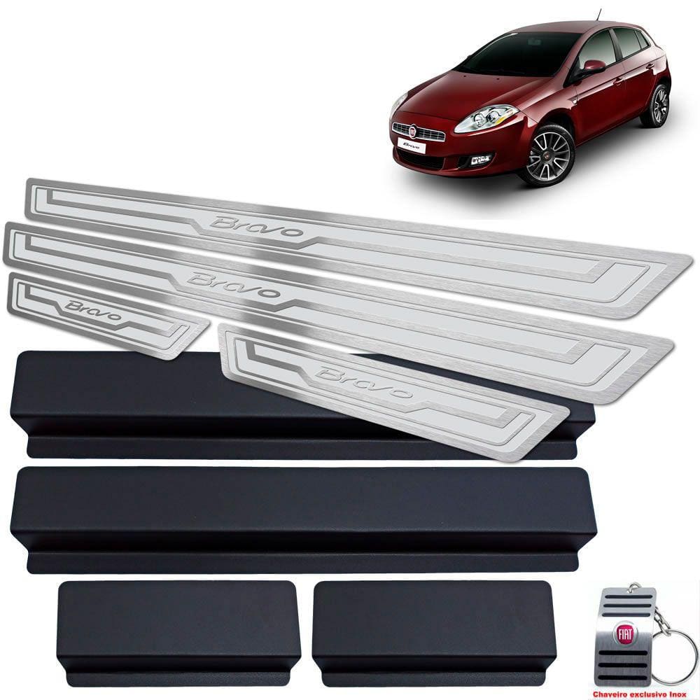 Soleira Em Aço Inox Fiat Bravo 2011 A 2016 Prata Alto Relevo
