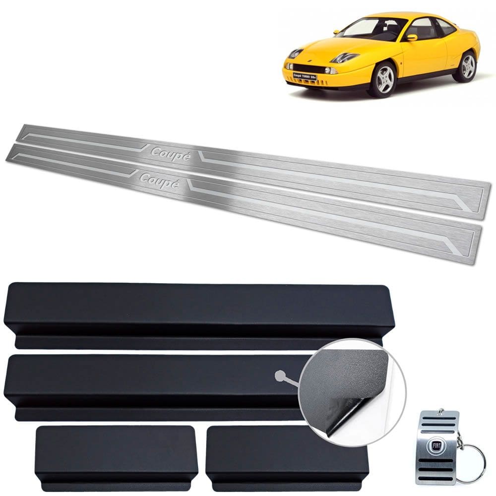 Soleira Em Aço Inox Fiat Coupé Prata Baixo Relevo