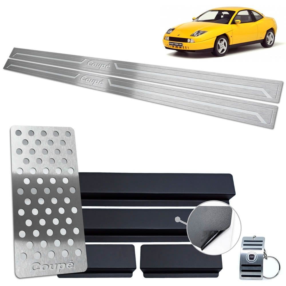 Soleira Com Descanso Aço Inox Fiat Coupé Prata Baixo Relevo