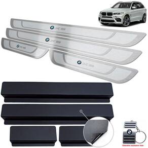 Soleira Em Inox Bmw X5 2015 A 2021 Prata Alto Relevo