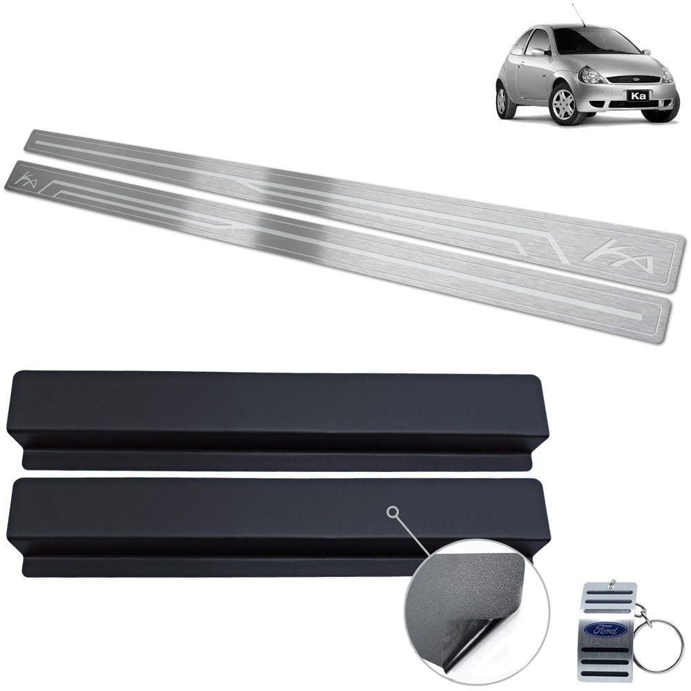 Soleira Em Aço Inox Ford Ka 1997 A 2007 Prata Baixo Relevo