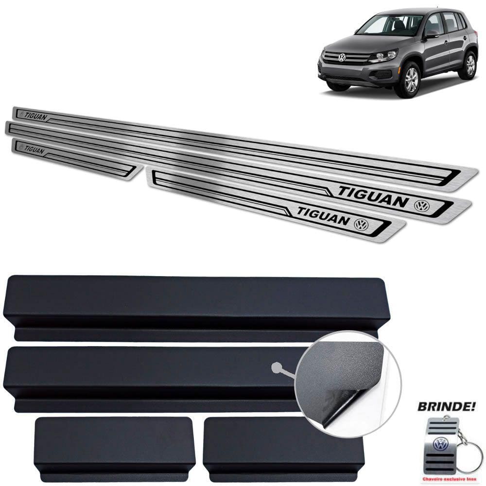 Soleiras Preto Baixo Relevo Em Aço Inox Tiguan 2012 A 2017