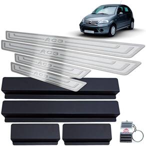 Soleira de Porta Citroen C3 2003 A 2012 Prata Alto Relevo
