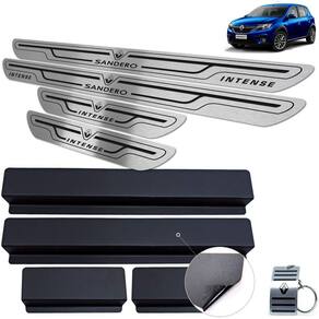 Soleira Aço Inox Renault Sandero Intense Preto Baixo Relevo