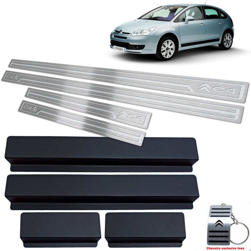 Soleira Em Aço Inox Citroen C4 Hatch Prata Baixo Relevo