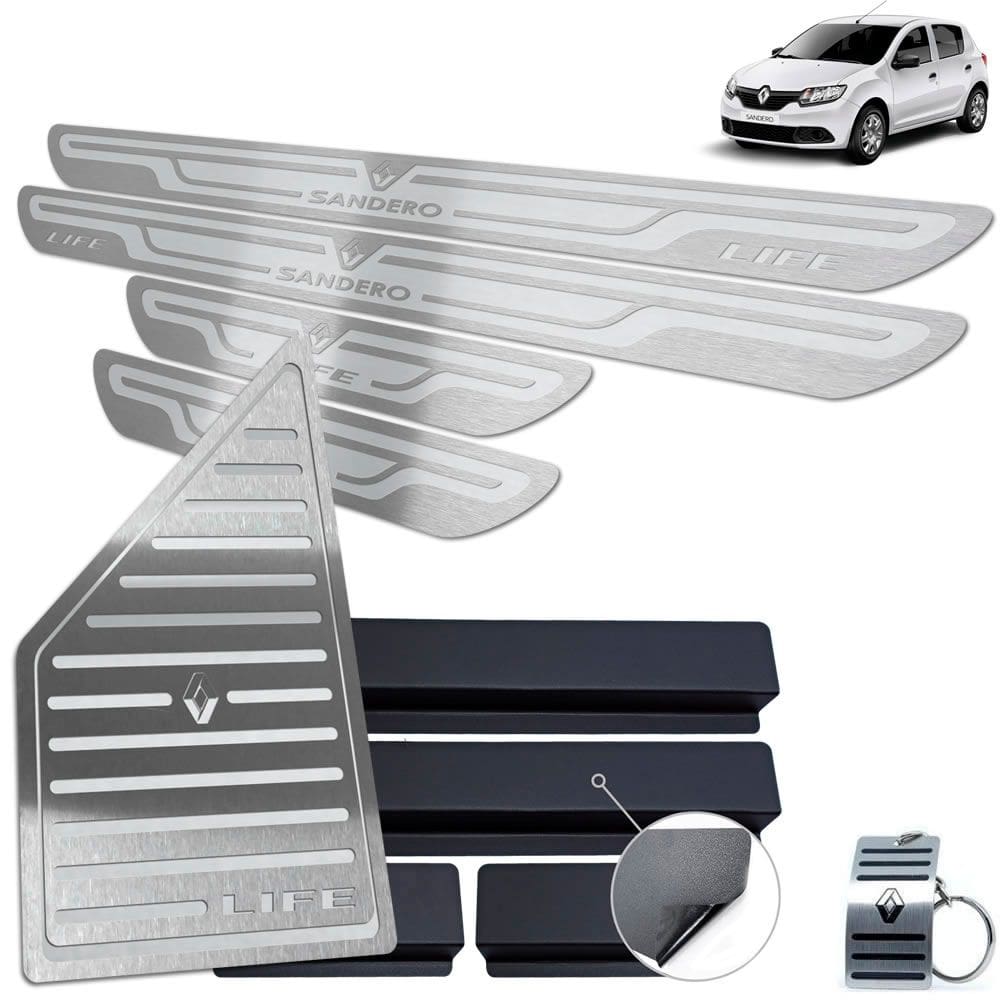 Descanso + Soleira Renault Sandero Life Prata Alto Relevo
