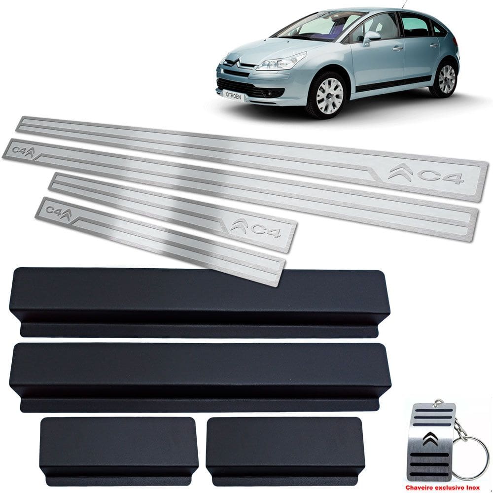 Soleira Em Aço Inox Citroen C4 Hatch Prata Alto Relevo