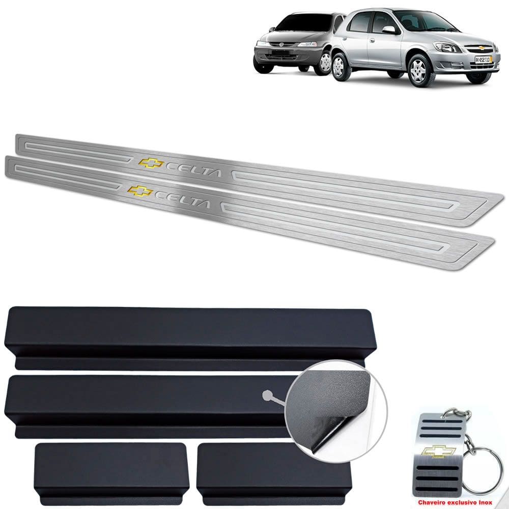 Soleira Em Inox Chevrolet Celta Prata Baixo Relevo 2P