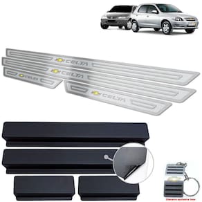 Soleira Em Inox Chevrolet Celta Prata Alto Relevo 4P