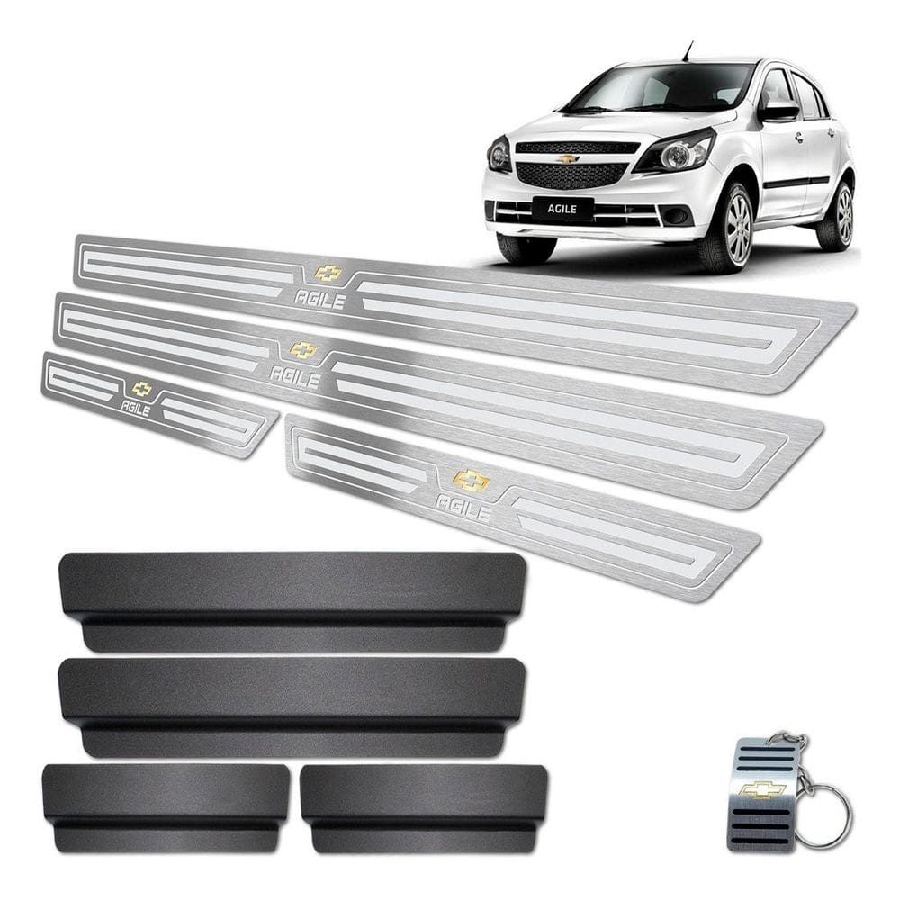 Soleira Em Inox Chevrolet Agile Prata Baixo Relevo