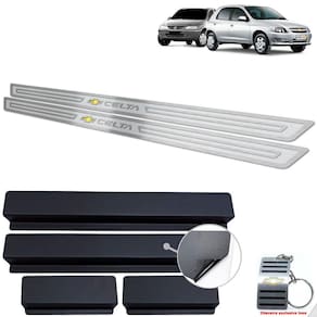 Soleira Em Inox Chevrolet Celta Prata Alto Relevo 2P
