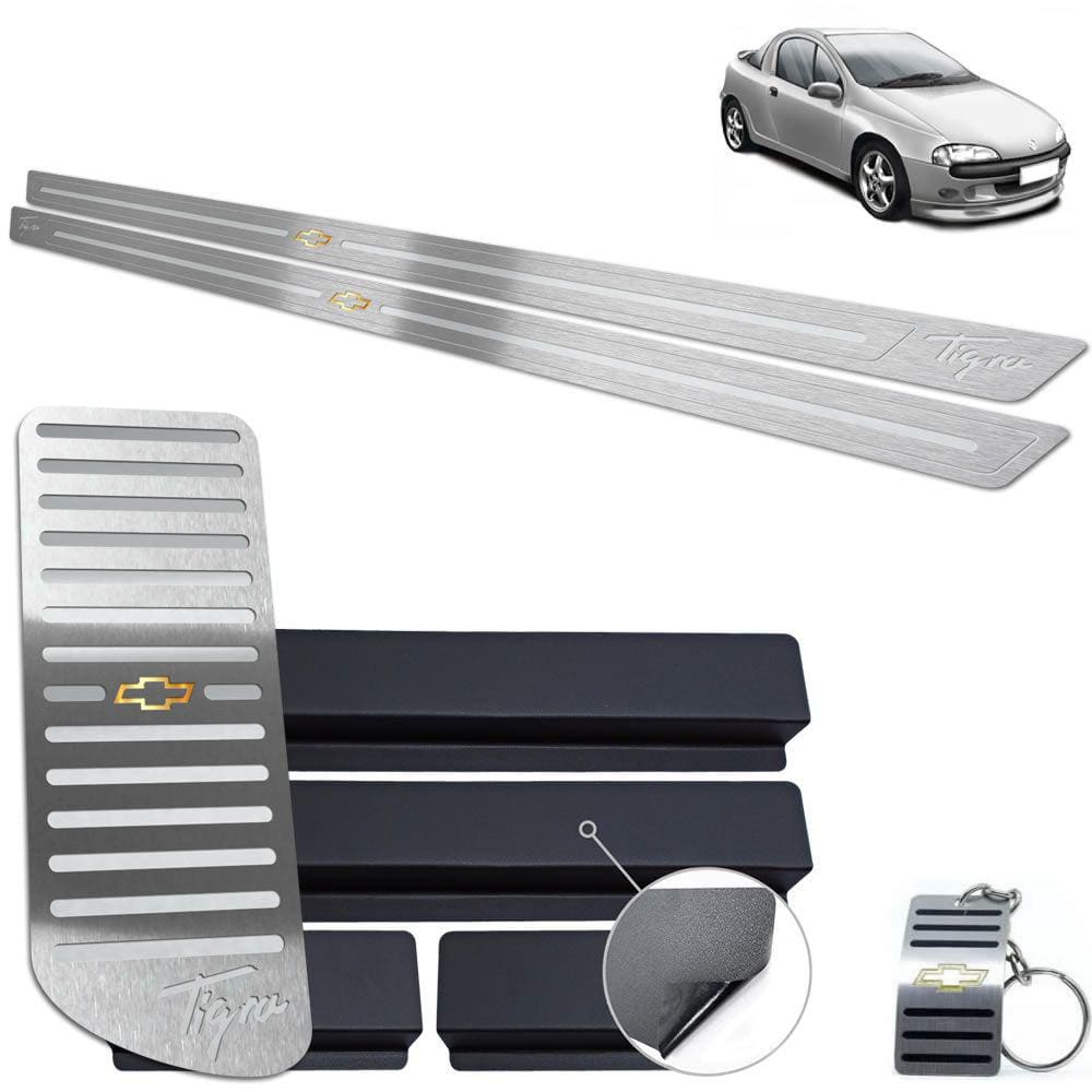 Descanso Soleira Aço Inox Chevrolet Tigra Prata Baixo Relevo