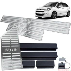 Descanso + Soleira Citroen C3 2013 A 2020 Prata Alto Relevo