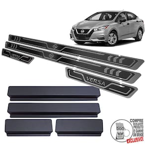 Soleira Aço Inox Nissan Versa 2021 Preto Alto Relevo