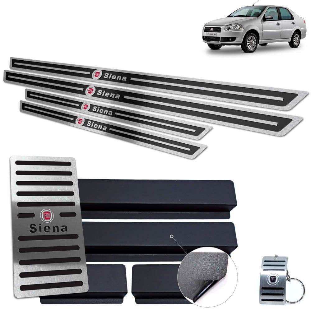 Descanso Soleira Fiat Siena 1997 A 2012 Aço Inox Preto