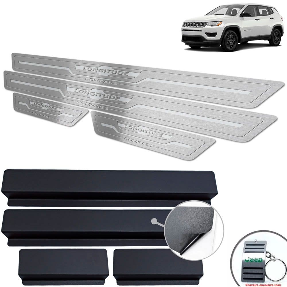 Soleira Aço Inox Jeep Compass Longitude Prata Baixo Relevo