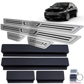 Soleira Aço Inox Ford Fusion 2018 2019 Preto Baixo Relevo