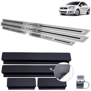 Soleira Aço Inox Fiat Linea 2009 A 2016 Preto Baixo Relevo