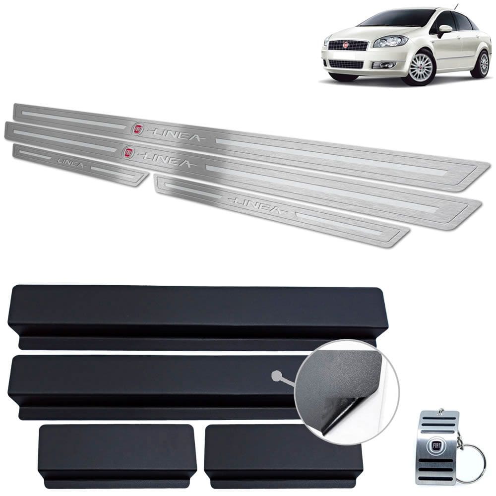 Soleira Aço Inox Fiat Linea 2009 A 2016 Prata Baixo Relevo