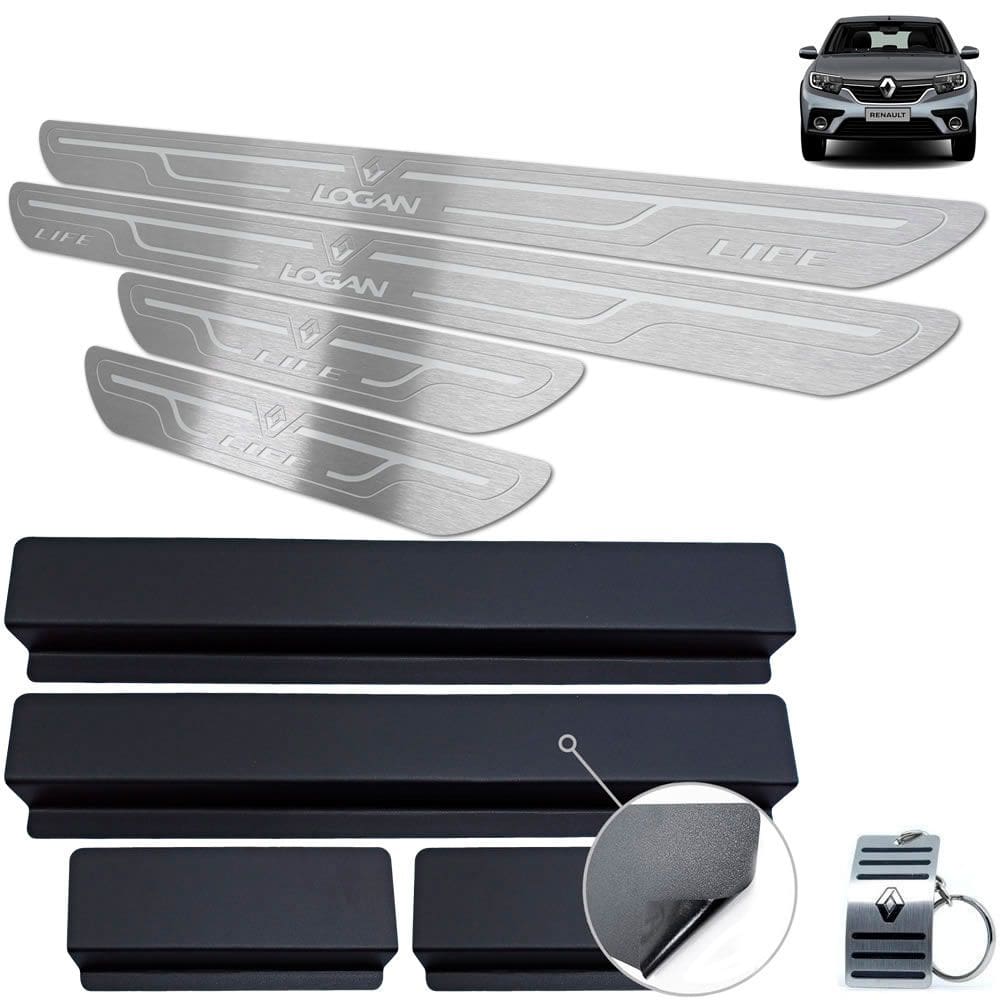Soleira Aço Inox Renault Logan Life Prata Baixo Relevo