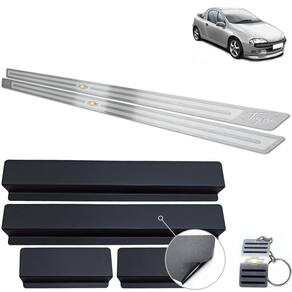 Soleiras Em Aço Inox Chevrolet Tigra Prata Alto Relevo