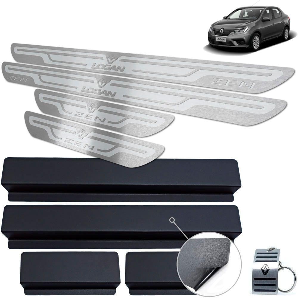 Soleira Aço Inox Renault Logan Zen Prata Alto Relevo