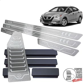 Soleira + Descanso Nissan Versa 2021 Prata Baixo Relevo